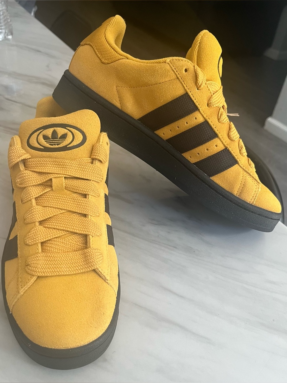adidas Campus 00s Yellow and Black Suede Three-Stripe Sneakers
